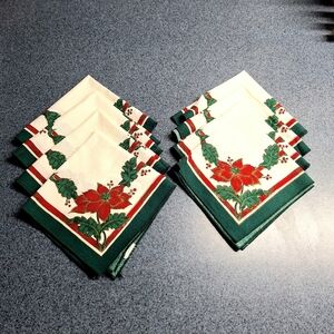 Vintage 1960s Made in Brazil Cotton Square Poinsettia Napkins Set of 8, RN#15028